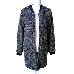 Sanctuary Gray & Black Silver Tinsel Knit Zip Down Cardigan Sweater Size Medium